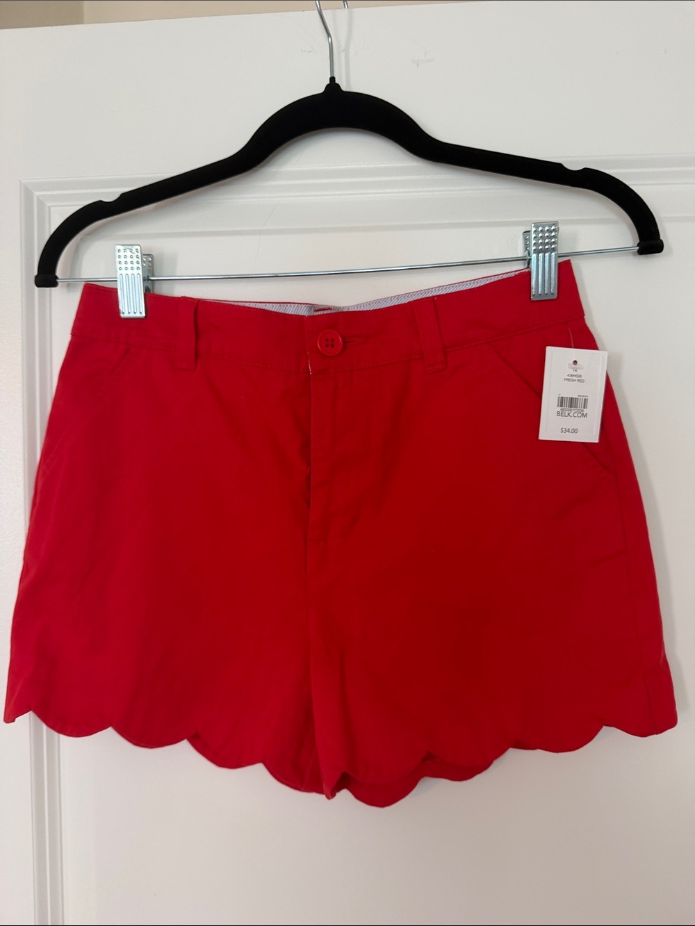 crown & ivy Red Scallop Hem High-Rise Shorts